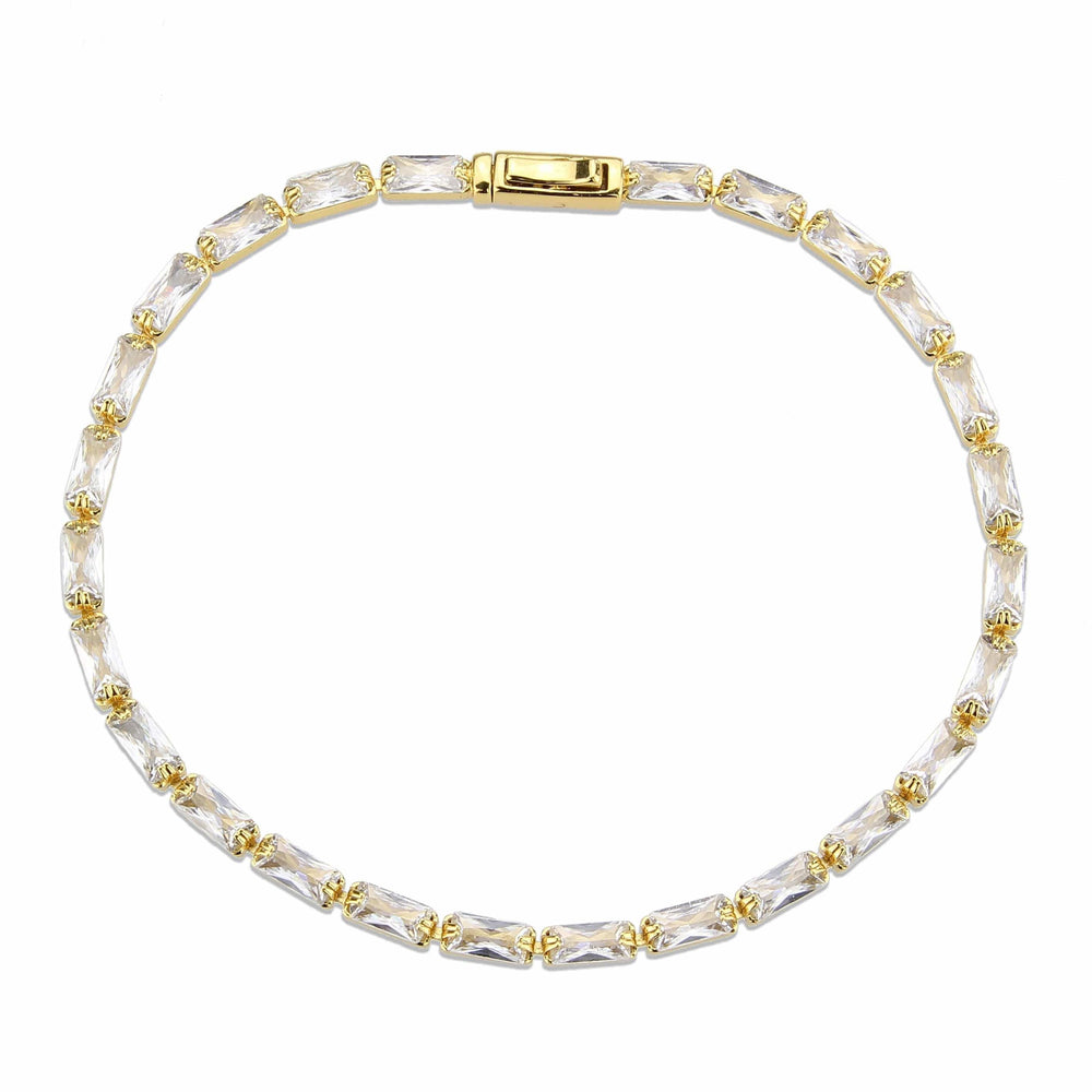 3W1716 - Gold Brass Bracelet with AAA Grade CZ in Clear - Alamode - Flyclothing LLC