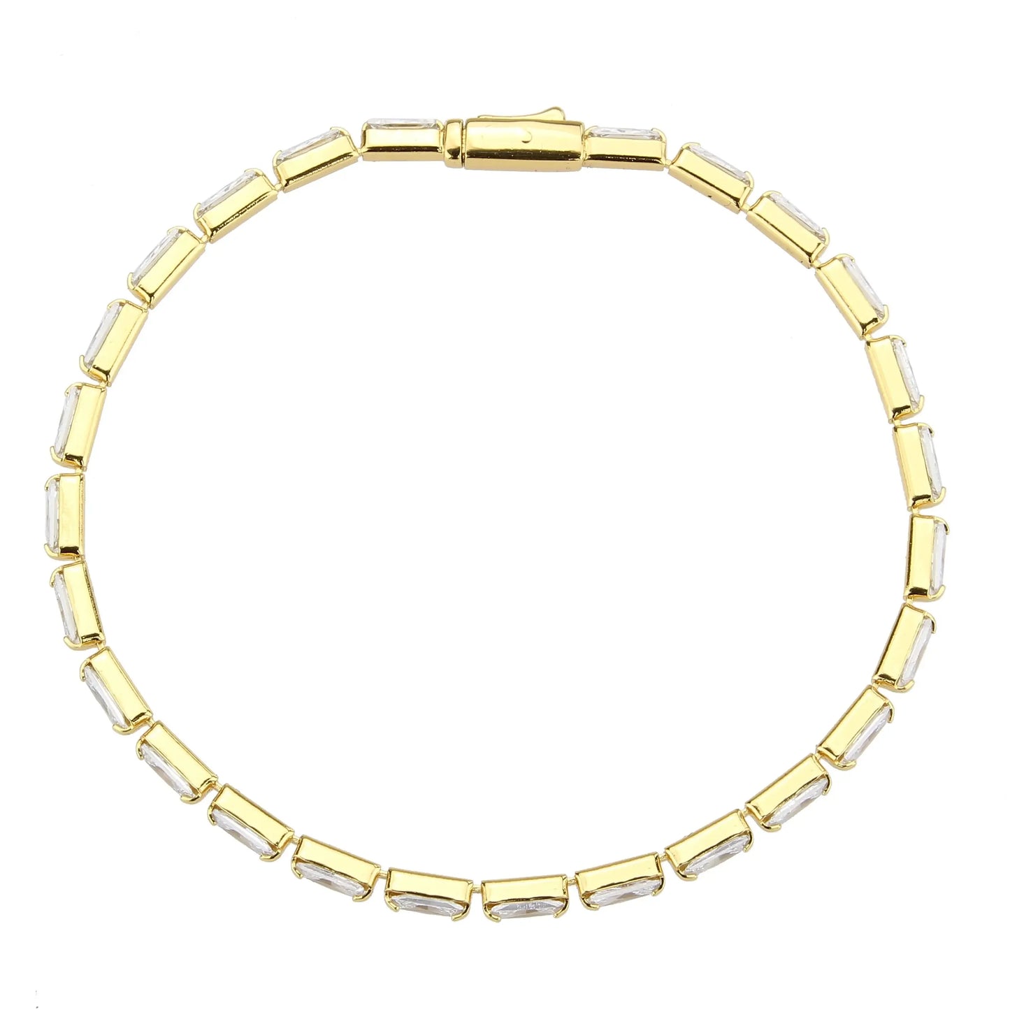 3W1716 - Gold Brass Bracelet with AAA Grade CZ in Clear - Alamode - Flyclothing LLC