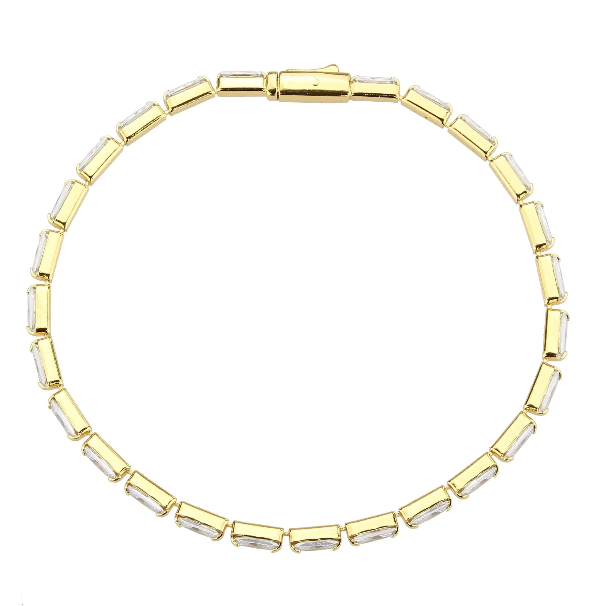 3W1716 - Gold Brass Bracelet with AAA Grade CZ in Clear - Alamode - Flyclothing LLC