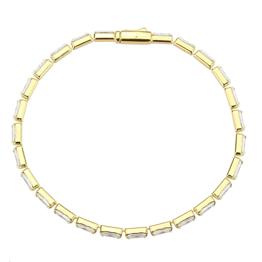 3W1716 - Gold Brass Bracelet with AAA Grade CZ in Clear - Alamode - Flyclothing LLC