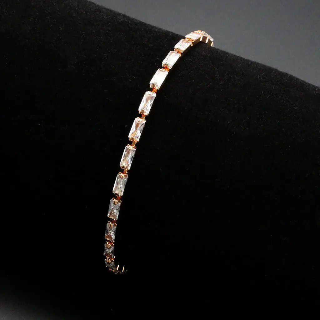 3W1717 - Rose Gold Brass Bracelet with AAA Grade CZ in Clear - Alamode - Flyclothing LLC