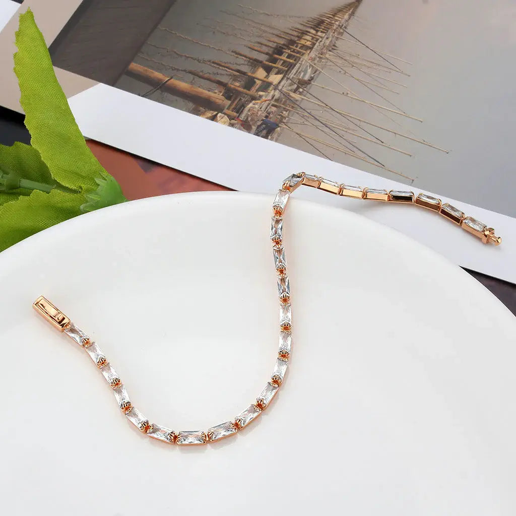 3W1717 - Rose Gold Brass Bracelet with AAA Grade CZ in Clear - Alamode - Flyclothing LLC