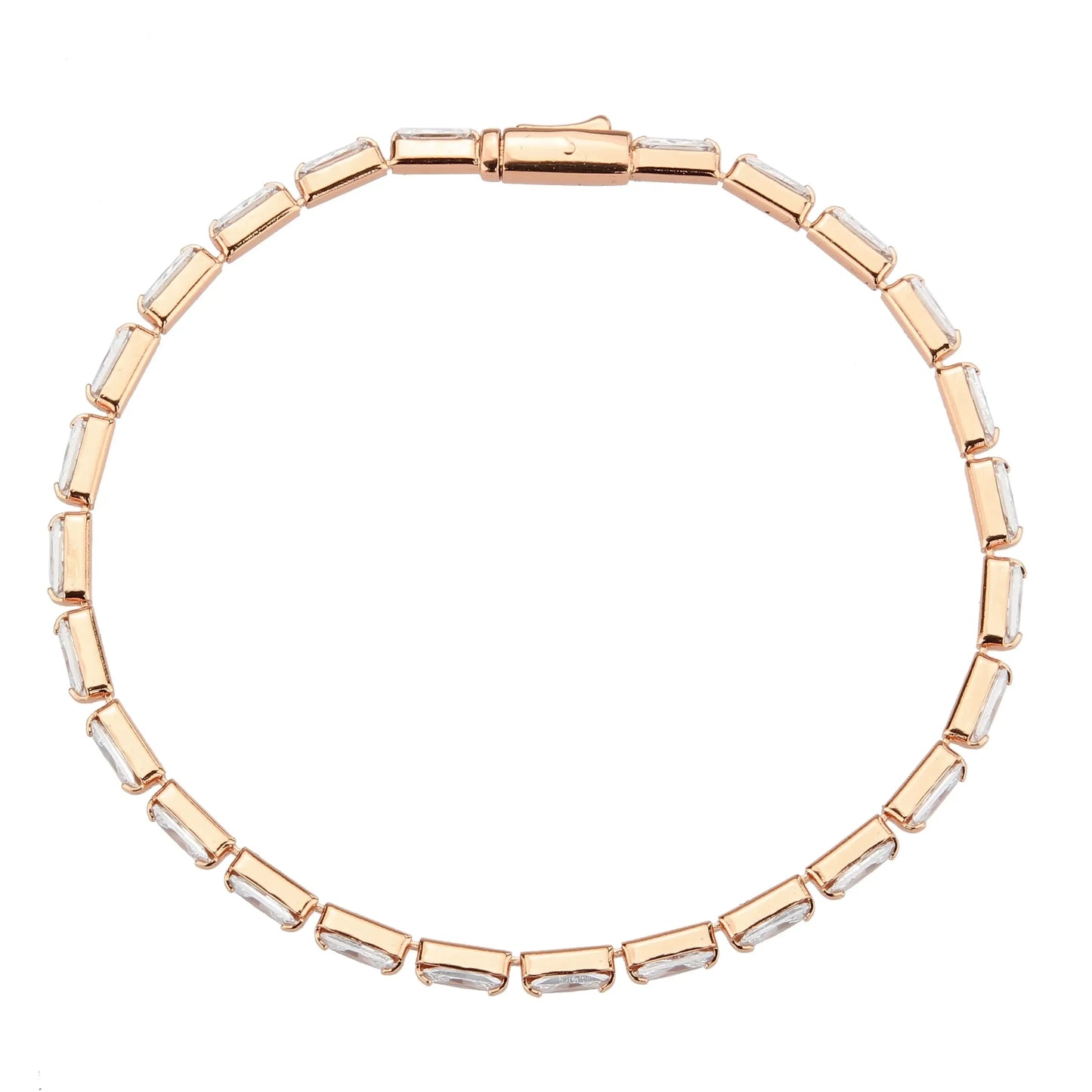 3W1717 - Rose Gold Brass Bracelet with AAA Grade CZ in Clear - Alamode - Flyclothing LLC