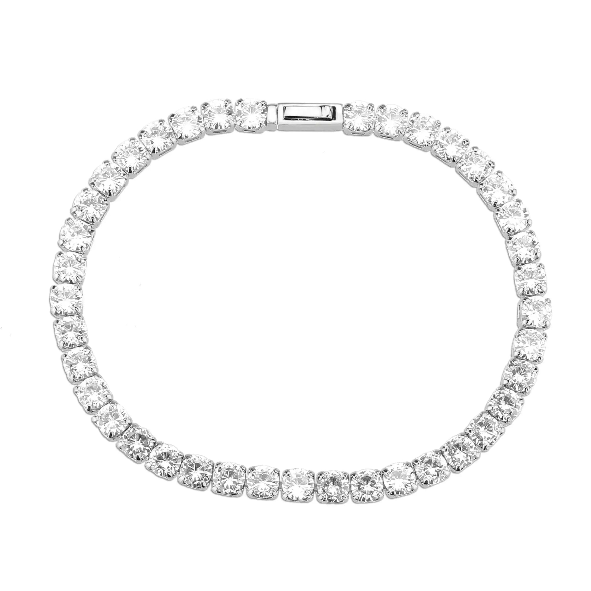 3W1718 - Rhodium Brass Bracelet with AAA Grade CZ in Clear - Alamode - Flyclothing LLC
