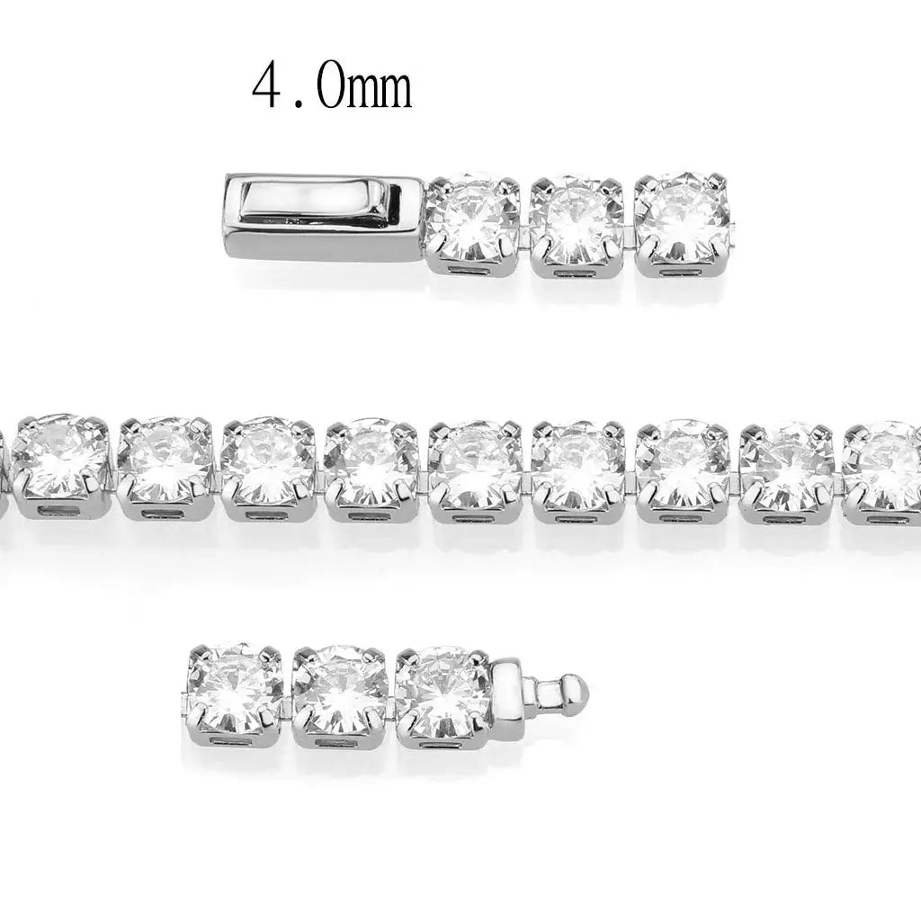 3W1718 - Rhodium Brass Bracelet with AAA Grade CZ in Clear - Alamode - Flyclothing LLC