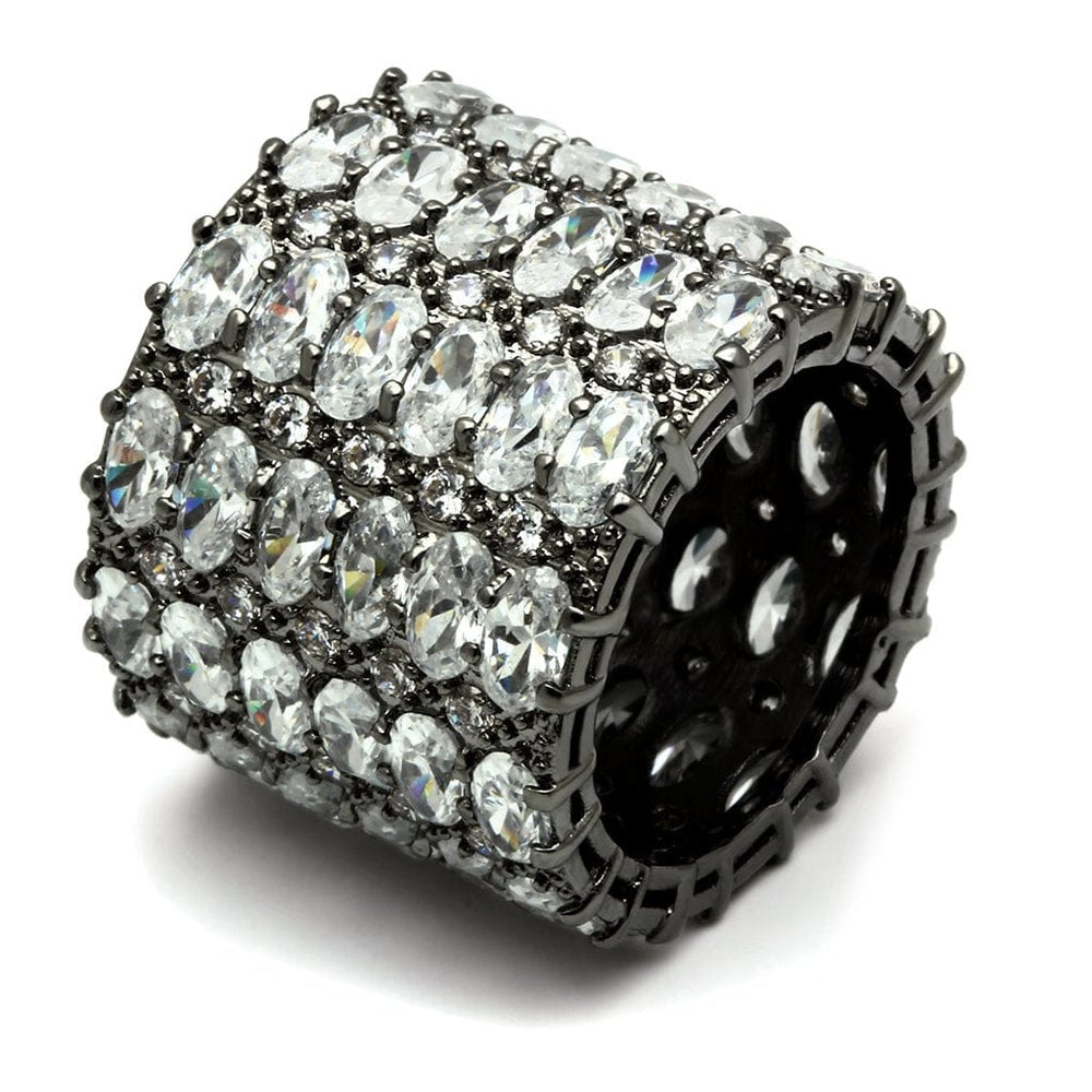 3W171 - Ruthenium Brass Ring with AAA Grade CZ  in Clear - Alamode