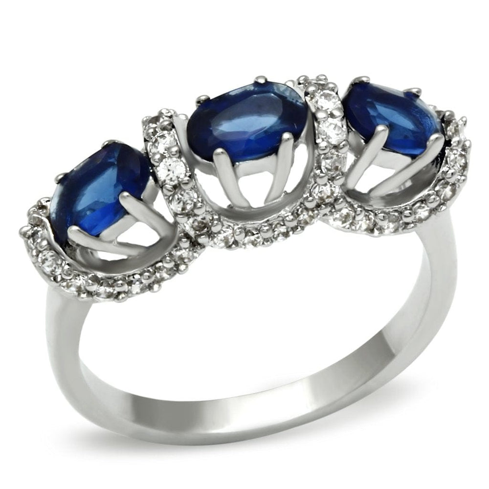 3W172 - Rhodium Brass Ring with Synthetic Synthetic Glass in Montana - Alamode