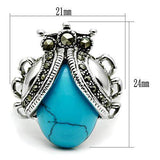 3W181 - Rhodium Brass Ring with Synthetic Turquoise in Sea Blue - Alamode - Flyclothing LLC