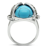 3W181 - Rhodium Brass Ring with Synthetic Turquoise in Sea Blue - Alamode - Flyclothing LLC