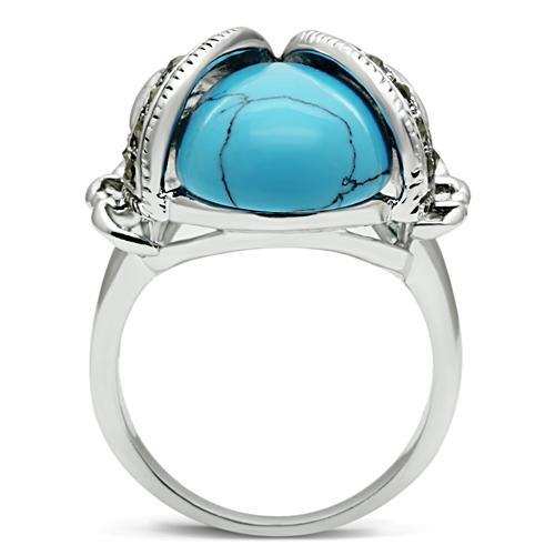 3W181 - Rhodium Brass Ring with Synthetic Turquoise in Sea Blue - Alamode - Flyclothing LLC