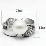 3W182 - Rhodium Brass Ring with Synthetic Pearl in White - Alamode