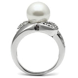 3W182 - Rhodium Brass Ring with Synthetic Pearl in White - Alamode