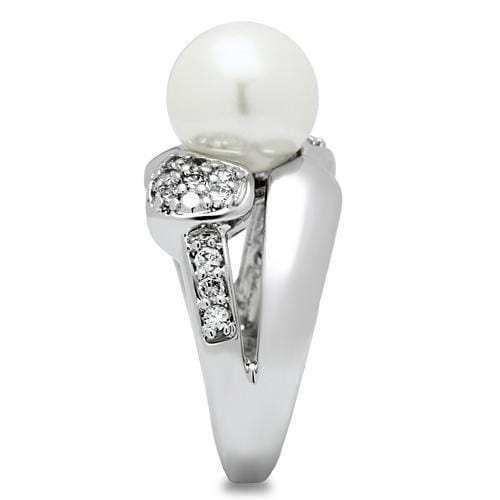 3W182 - Rhodium Brass Ring with Synthetic Pearl in White - Alamode - Flyclothing LLC