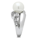 3W182 - Rhodium Brass Ring with Synthetic Pearl in White - Alamode
