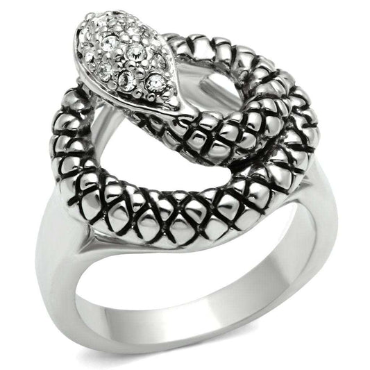 3W183 - Rhodium Brass Ring with Top Grade Crystal in Clear - Alamode - Flyclothing LLC