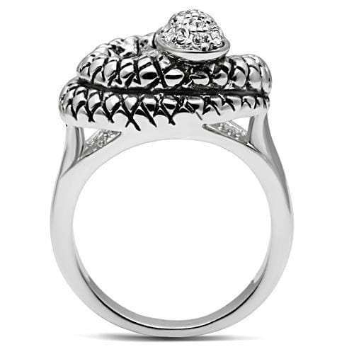 3W183 - Rhodium Brass Ring with Top Grade Crystal in Clear - Alamode - Flyclothing LLC
