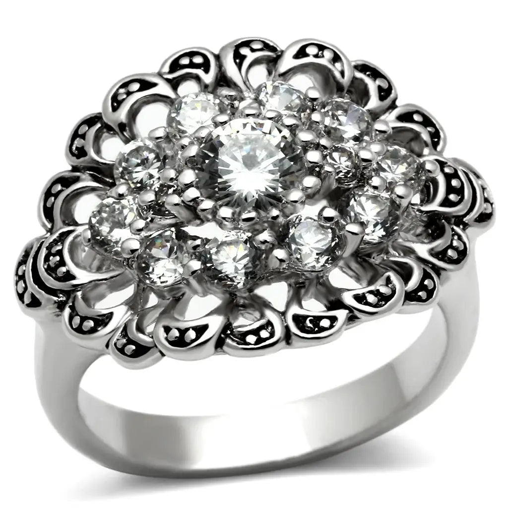 3W184 - Rhodium Brass Ring with AAA Grade CZ in Clear - Alamode - Flyclothing LLC
