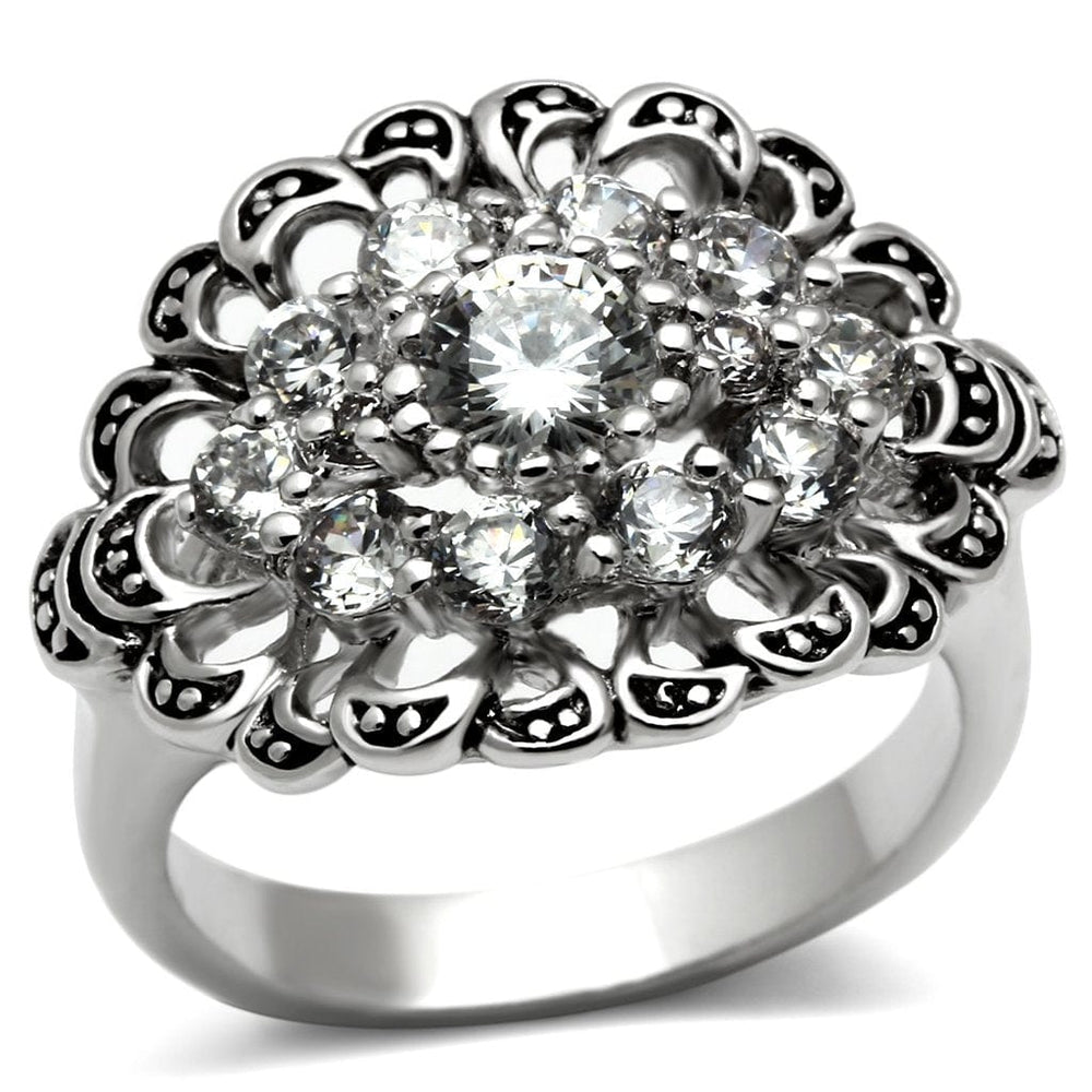 3W184 - Rhodium Brass Ring with AAA Grade CZ  in Clear - Alamode