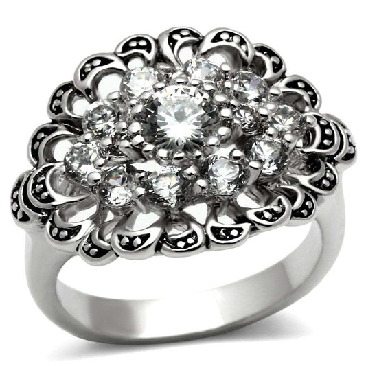 3W184 - Rhodium Brass Ring with AAA Grade CZ in Clear - Alamode - Flyclothing LLC