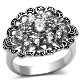 3W184 - Rhodium Brass Ring with AAA Grade CZ  in Clear - Alamode