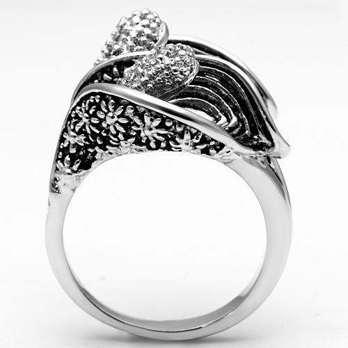 3W185 - Rhodium Brass Ring with AAA Grade CZ in Clear - Alamode - Flyclothing LLC