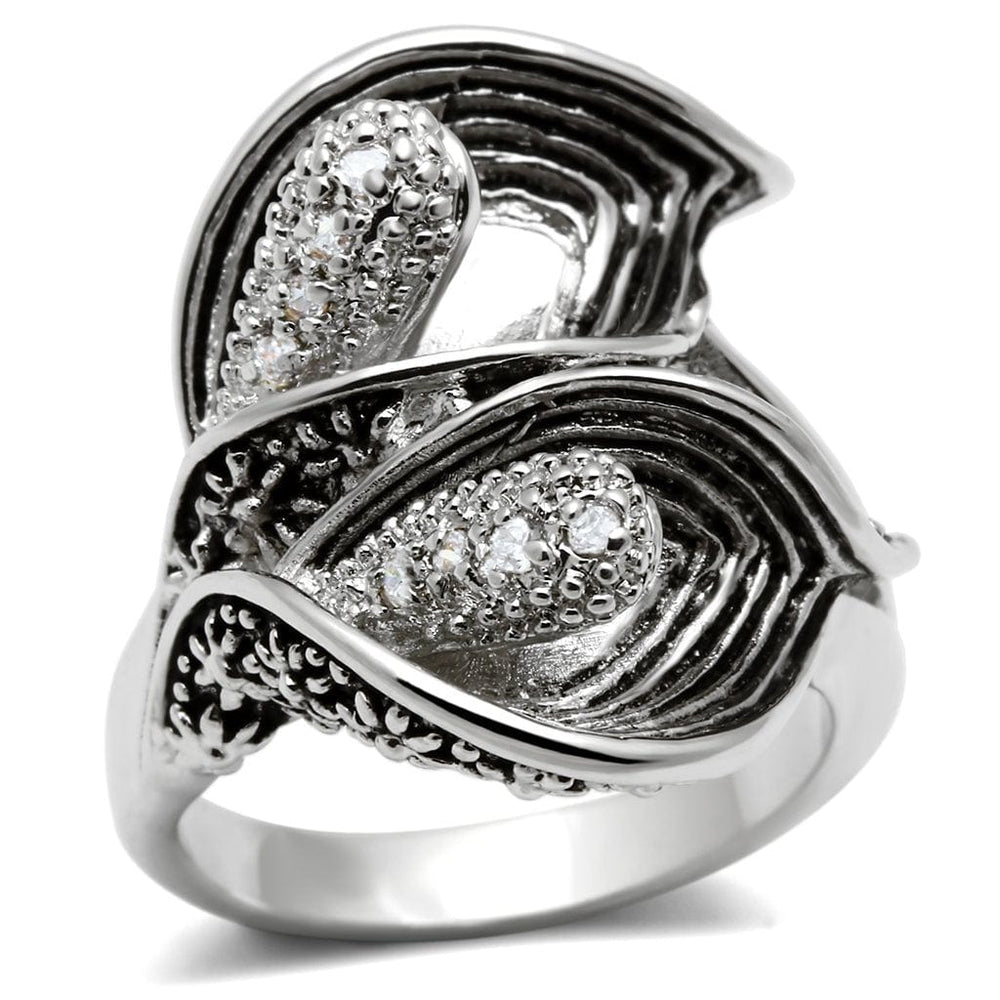 3W185 - Rhodium Brass Ring with AAA Grade CZ  in Clear - Alamode