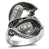 3W185 - Rhodium Brass Ring with AAA Grade CZ  in Clear - Alamode