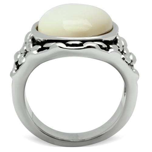 3W186 - Rhodium Brass Ring with Precious Stone Conch in White - Alamode - Flyclothing LLC