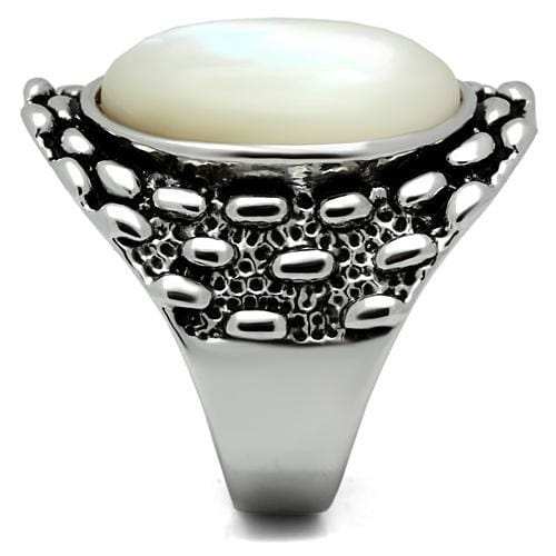 3W186 - Rhodium Brass Ring with Precious Stone Conch in White - Alamode - Flyclothing LLC