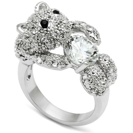 3W187 - Rhodium Brass Ring with AAA Grade CZ in Clear - Alamode - Flyclothing LLC