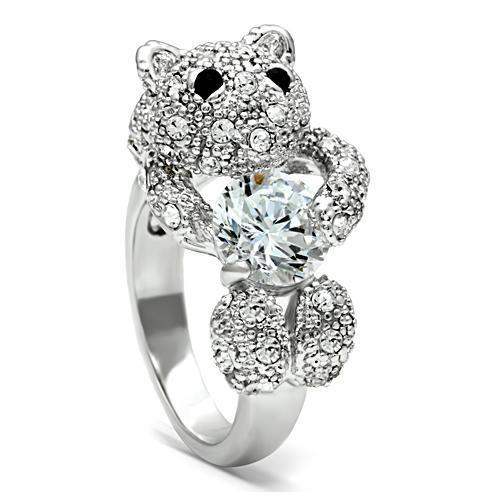 3W187 - Rhodium Brass Ring with AAA Grade CZ in Clear - Alamode - Flyclothing LLC