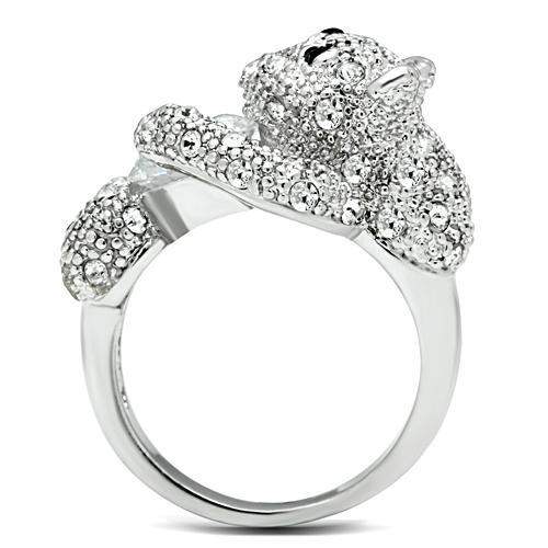 3W187 - Rhodium Brass Ring with AAA Grade CZ in Clear - Alamode - Flyclothing LLC