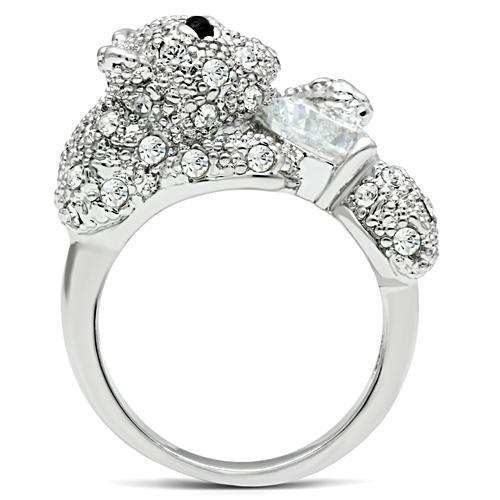 3W187 - Rhodium Brass Ring with AAA Grade CZ in Clear - Alamode - Flyclothing LLC