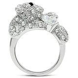3W187 - Rhodium Brass Ring with AAA Grade CZ  in Clear - Alamode