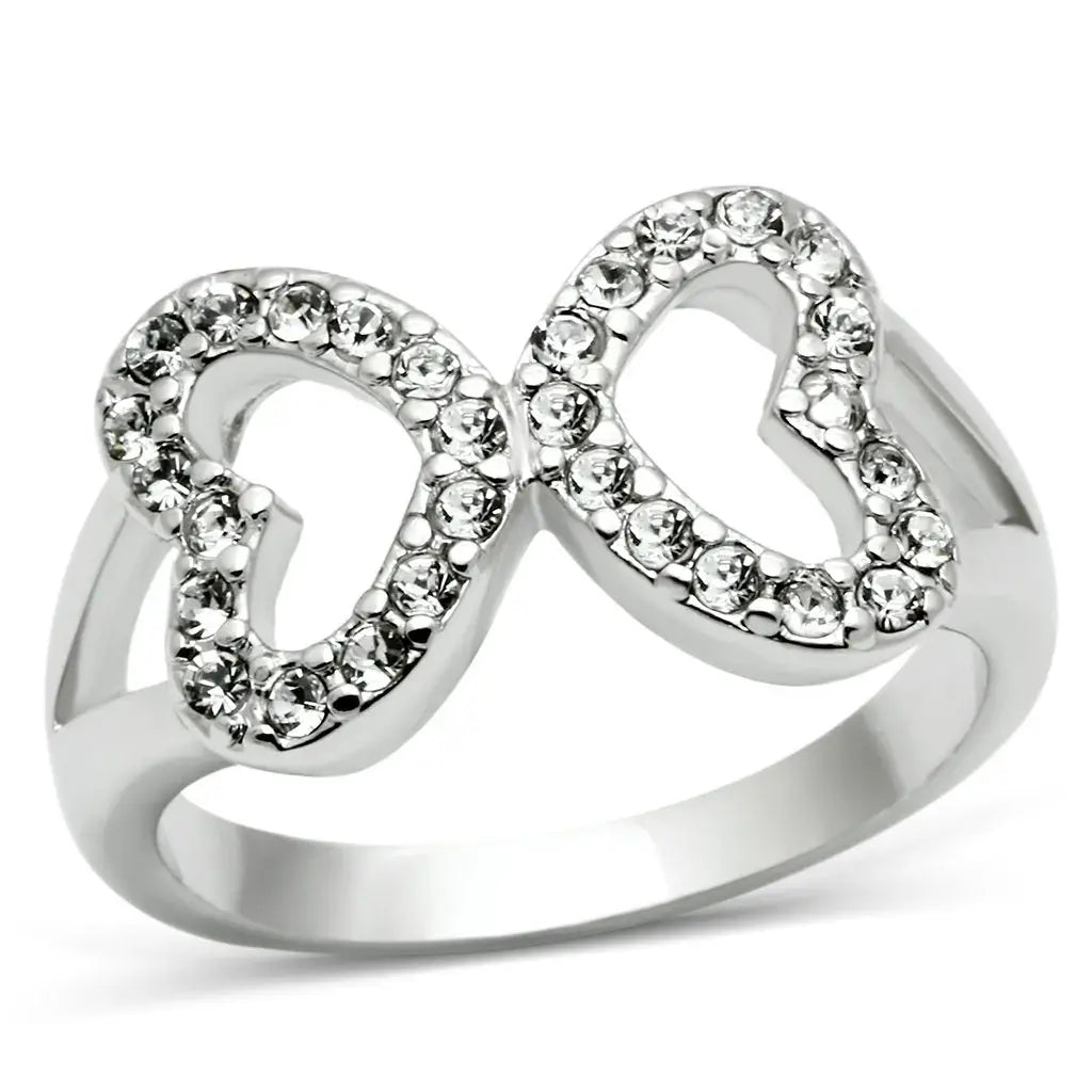 3W189 - Rhodium Brass Ring with Top Grade Crystal in Clear - Alamode - Flyclothing LLC