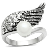 3W191 - Rhodium Brass Ring with Synthetic Pearl in White - Alamode