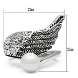 3W191 - Rhodium Brass Ring with Synthetic Pearl in White - Alamode