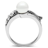 3W191 - Rhodium Brass Ring with Synthetic Pearl in White - Alamode