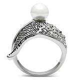 3W191 - Rhodium Brass Ring with Synthetic Pearl in White - Alamode