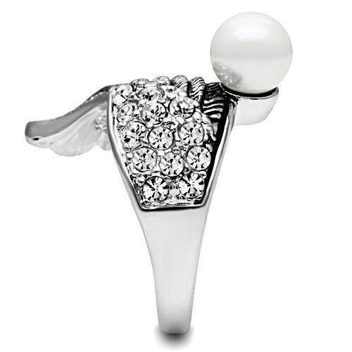 3W191 - Rhodium Brass Ring with Synthetic Pearl in White - Alamode - Flyclothing LLC