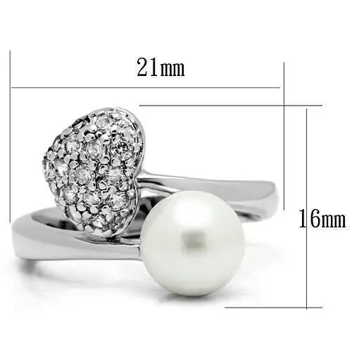 3W192 - Rhodium Brass Ring with Synthetic Pearl in White - Alamode - Flyclothing LLC
