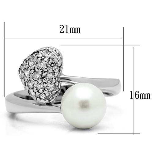 3W192 - Rhodium Brass Ring with Synthetic Pearl in White - Alamode - Flyclothing LLC