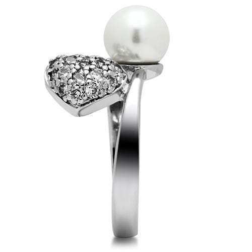 3W192 - Rhodium Brass Ring with Synthetic Pearl in White - Alamode - Flyclothing LLC