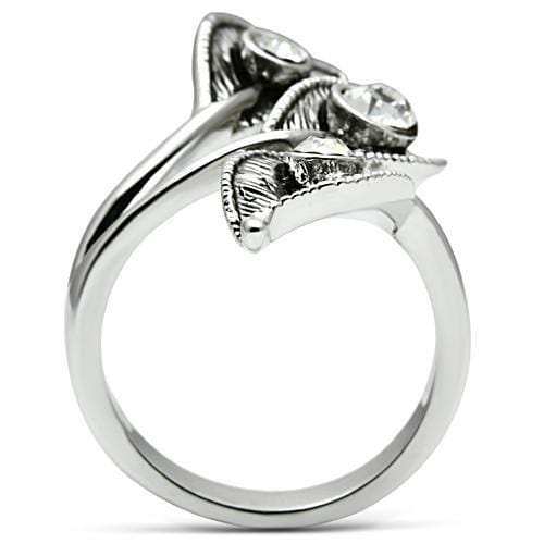 3W193 - Rhodium Brass Ring with Top Grade Crystal in Clear - Alamode - Flyclothing LLC