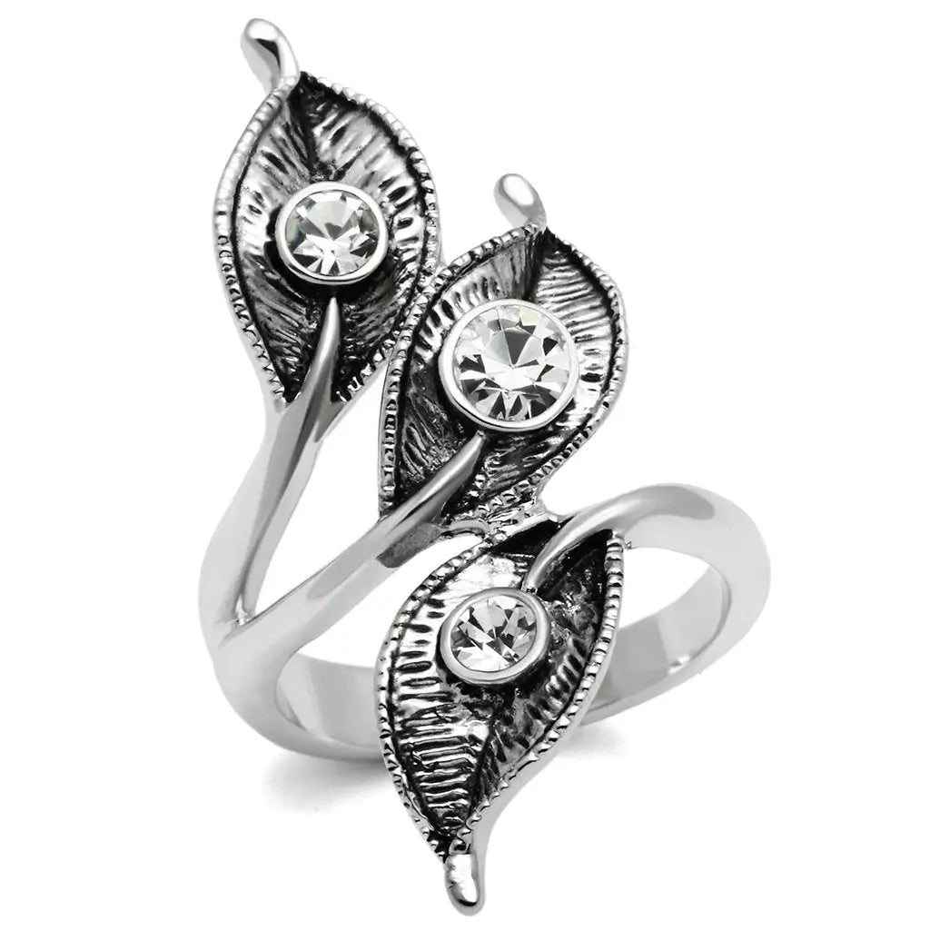 3W193 - Rhodium Brass Ring with Top Grade Crystal in Clear - Alamode - Flyclothing LLC