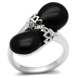 3W195 - Rhodium Brass Ring with Semi-Precious Onyx in Jet - Alamode