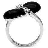 3W195 - Rhodium Brass Ring with Semi-Precious Onyx in Jet - Alamode - Flyclothing LLC