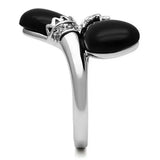 3W195 - Rhodium Brass Ring with Semi-Precious Onyx in Jet - Alamode - Flyclothing LLC