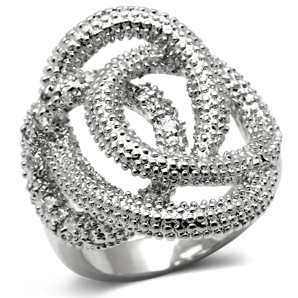 3W196 - Rhodium Brass Ring with AAA Grade CZ in Clear - Alamode - Flyclothing LLC