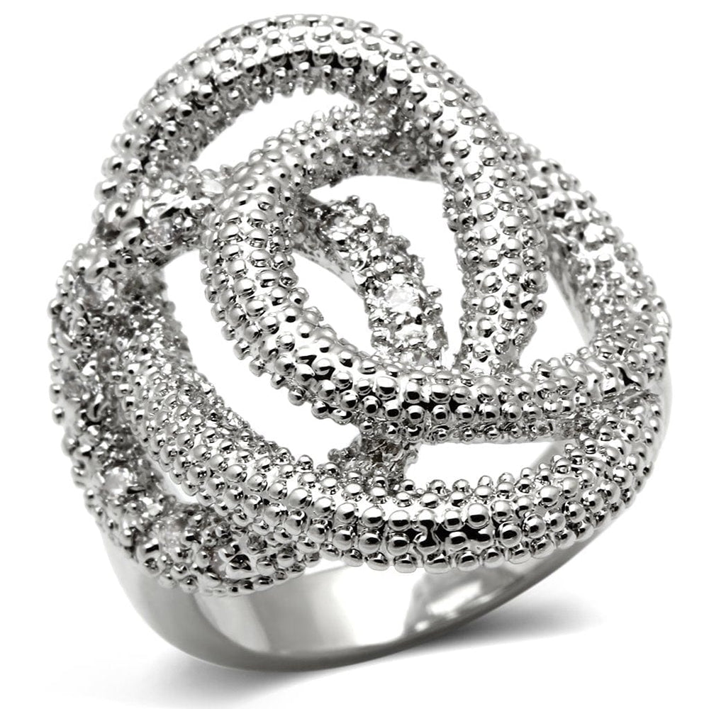 3W196 - Rhodium Brass Ring with AAA Grade CZ  in Clear - Alamode